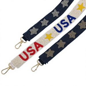 Best USA Embroidered Canvas Purse Strap with Stars and Letters Stylish Handmade Cross Stitch Design Woman for National Day - Product Image 1