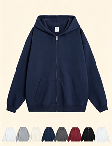 เสื้อฮู้ดซิปโอเวอร์ไซส์ผู้ชาย สีพื้น ผ้าฟลีซลำลอง เสื้อสเวตเชิ้ตมีฮู้ดทรงปกติสำหรับฤดูใบไม้ร่วง ผ้าถัก 100% คอตตอน - Product Image 1