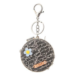 Denim <b>Compact</b> <b>Mirror</b> Keychain Round Portable Makeup <b>Mirror</b> With Flower Design 95% Clarity Folding Pocket <b>Mirror</b> - Product Image 4
