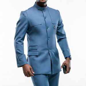 Men's Solid Color Suit <b>Set</b> Single Breasted Stand Collar <b>Blazer</b> and Pants Slim Fit 2 Piece Formal Wear - Product Image 1