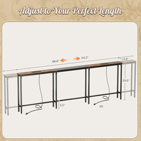 Table de canapé étroite à longueur réglable en continu avec 2 prises de courant et port USB-C, console derrière le canapé pour salon