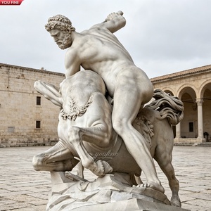 YOUFINE Estatua de Hércules y el Toro Cretense Tallada a Mano en Mármol Blanco, Escultura de Lucha de la Mitología Griega para Museo - Product Image 1