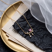 Collier Cœur Rose Populaire Transfrontalier pour Femme, en Cuivre Incrusté de Zircon, Style Ins, Design de Niche, Bambou Sportif, Or Véritable
