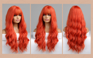 Tóc Giả Nhà Cung Cấp Tóc Giả Sóng Nước Dài Tổng Hợp 26 Inch Tóc Giả Màu Đỏ Sẫm Tự Nhiên Có Mái Cho Nữ Cosplay Sợi Chịu Nhiệt - Product Image 2