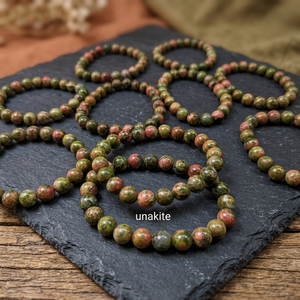 Unakite Beaded <b>Bracelet</b> Natural Green <b>Red</b> Stone Round Bohemia Style Jewelry for Unisex - Product Image 2