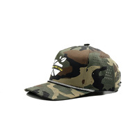 Casquette de baseball vintage 5 panneaux imperméable avec trous découpés au laser, logo en silicone camouflage, personnalisable en petite série, unisexe, avec sangle, pour sports de plein air