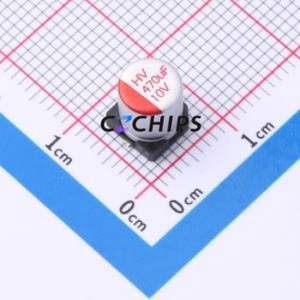 Condensador Sólido SMD HV1A477M0607PZ, D6.3xL7.7mm (Capacitancia: 470uF) (Precisión: 20%) (Voltaje Nominal: 10V) - Product Image 1