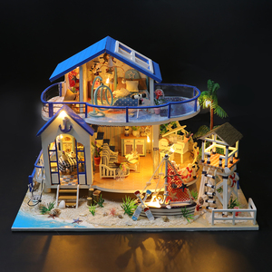 Hongda 13844 légende de <span class=keywords><strong>la</strong></span> mer bleue bleu bricolage <span class=keywords><strong>maison</strong></span> de poupée Miniature <span class=keywords><strong>maison</strong></span> de poupées en bois avec lumière - Product Image 5