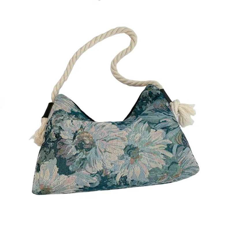 Sac à main décontracté toile tissu sacs à main rétro fleur motif hobos classique pochette femmes sacs à bandoulière