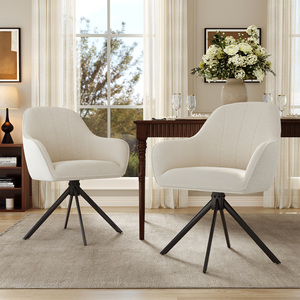 Silla de Comedor Giratoria Reclinable de Lino Beige Moderno con Respaldo Ergonómico y Rotación de 360 Grados para Hogar, Restaurante y Hotel - Product Image 1