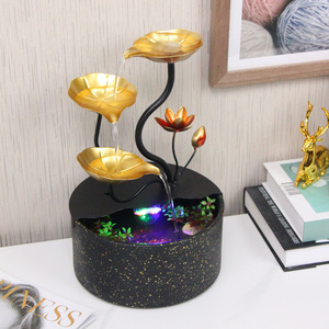 Adorno de Feng Shui con fuente de agua y luces LED para decoración de escritorio de sala de estar, diseño de planta de hierro forjado, paquete de una sola pieza - Product Image 1