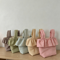 Bolsa de accesorios multiusos para cochecito al por mayor, bolsa de pañales diaria para bebé, bolso tote pequeño de poliéster y algodón con volantes y cuadros para mujer