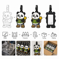 Étiquette de bagage créative et mignonne en PVC souple, motif panda de randonnée, étiquette de valise 3D en forme d'animal avec sangle réglable