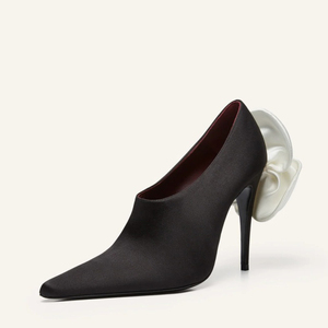 Sandales élégantes en soie pour femme, grande taille 45, à fleur arrière, à bout pointu, talons aiguilles fins, chaussures de soirée, escarpins à coupe large - Product Image 2