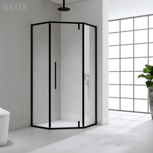 Cabine de <span class=keywords><strong>douche</strong></span> à charnière noire en verre de sécurité de 6 mm - Product Image 3