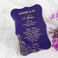 Invitación DE BODA acrílica púrpura lavanda elegante Invitación de quinceañera Tarjeta de menú acrílico irregular con lámina de oro