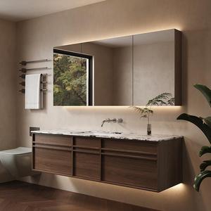 Cuvette intégrée sans couture <span class=keywords><strong>en</strong></span> céramique d'ardoise de marbre personnalisable combinaison de Cabinet de salle de bains de miroir de LED avec le lavabo de main - Product Image 4
