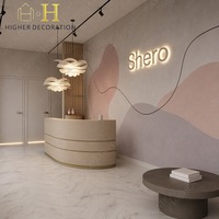 Meubles de salon de coiffure, comptoir d'exposition personnalisé, étagère, panneau mural avec logo lumineux, service d'installation