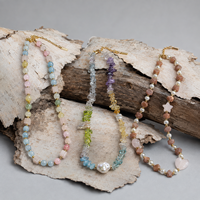 Collier Pendentif Cœur en Quartz Rose Naturel, Perles de Pierre de Soleil, Breloque Étoile, Plaqué Or, Bijoux Bohèmes Personnalisés