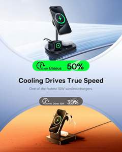 Support de <span class=keywords><strong>chargeur</strong></span> magnétique sans fil 3-en-1 <span class=keywords><strong>avec</strong></span> refroidissement TEC - Compatible <span class=keywords><strong>avec</strong></span> les séries iPhone 12-17 et Apple Watch (45W) - Product Image 6
