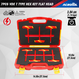 Juego <span class=keywords><strong>de</strong></span> Llaves Allen con Mango en T Aisladas VDE <span class=keywords><strong>de</strong></span> 1000V, 7 Piezas, IEC 60900, Cromo Vanadio, para Electricistas, OEM - Product Image 1