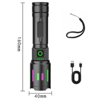 Lampe torche LED laser blanche, zoomable, en alliage d'aluminium, rechargeable par type C, affichage numérique, bande lumineuse, tactique, chasse en plein air
