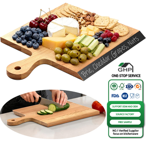Tagliere Quadrato Reversibile 2 in 1 con Bordo Lavagna, Vassoio da Portata in Legno <span class=keywords><strong>di</strong></span> Acacia con Manico, Ideale come Regalo - Product Image 1