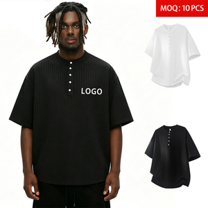 Private Brand Custom logo <strong>Men</strong> Summer 210GSM Polyester Spandex Breathable Casual Ribbed Solid <strong>Henley</strong> <strong>T</strong> <strong>Shirts</strong> Short Sleeve - Product Image 1