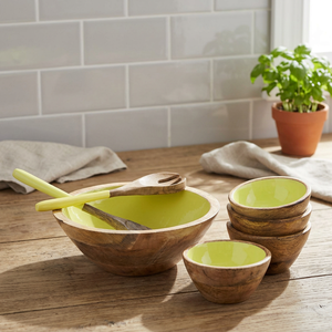7 Service de salades en bois, manga avec émail, grands petits bols, cuillère fourchette - Product Image 3