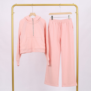 Completo da Yoga Autunnale da <span class=keywords><strong>Donna</strong></span> LEA: <span class=keywords><strong>Felpa</strong></span> <span class=keywords><strong>con</strong></span> <span class=keywords><strong>Cappuccio</strong></span> e Mezza Zip e Pantaloni Sportivi, Stile Casual Corto <span class=keywords><strong>con</strong></span> Fodera in Pile - Product Image 2