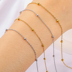 Venta al por mayor de cadenas de acero inoxidable, cadena satélite chapada en oro con cuentas, collar de cadenas finas para joyería permanente - Product Image 3