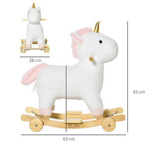 HOMCOM Cheval à bascule licorne pour enfants avec base incurvée et roues, cheval à bascule 2 en 1 avec sons intégrés et couverture en peluche, pour enfants - Product Image 3