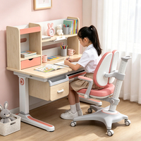 Bureau d'étude ergonomique moderne pour enfants, réglable en hauteur, avec étagère multi-niveaux, table scolaire en bois durable pour la maison