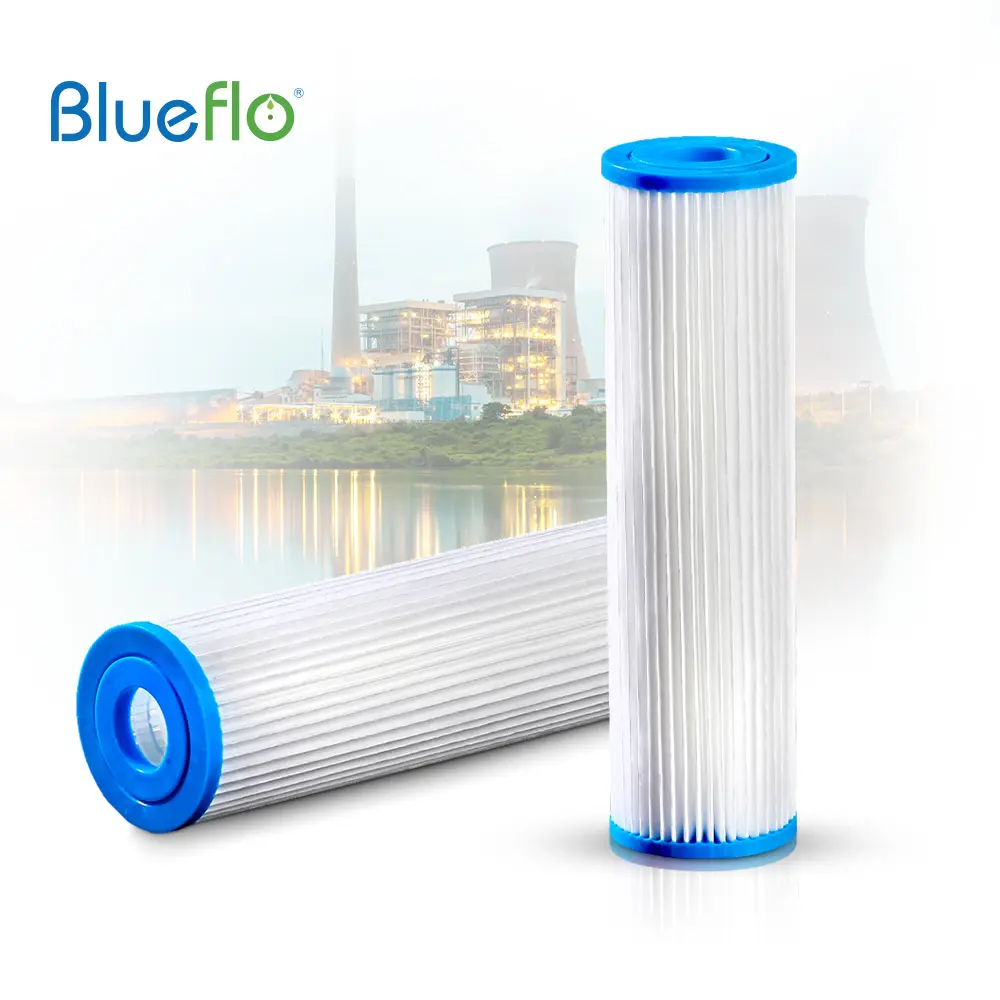 Filtro ad alta portata OEM pre-filtrazione PP cartuccia filtro acqua PET grande blu 5 Micron poliestere pieghettato filtro sedimenti per Ro