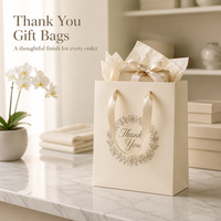 Sacs cadeaux pour petites entreprises, sacs personnalisés de remerciement, crème doré, couronne florale avec poignées en ruban, sacs cadeaux en papier