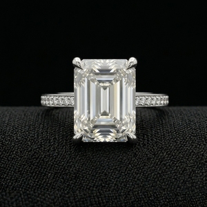 Magnifique bague en platine et diamants, émeraude et pierres précieuses, alliance de fiançailles et de mariage, certifiée IGI, éclatante, prête à offrir, bijoux - Product Image 1