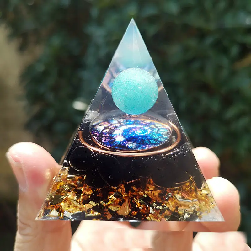 Pirámide de obsidiana de color azul de 6cm, piedra preciosa de energía de orgonita, de alta calidad