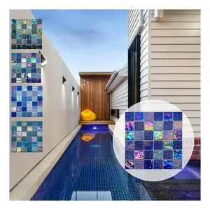 Lujo océano azul iridiscente cristal piscina mosaico azulejo al aire libre piso y azulejos de pared