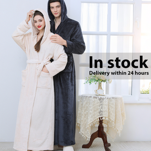 Sunhome Womens <strong>Men</strong> Hooded Fleece Robe Soft Bathrobe Cute Long <strong>House</strong> <strong>Coat</strong> Plush Hooded Robe - Product Image 6