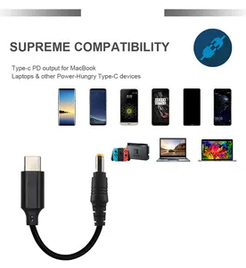 Type C To Dc 5.5*2.5mm Power 5v 9v 12v 15v 20v 3a Usb-c Built-in Pd Emarker Chip Trigger Charge Cable