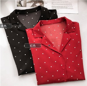 Blus Polka Dot gaya Korea wanita, kemeja lengan panjang musim semi, musim gugur ukuran besar - Product Image 5