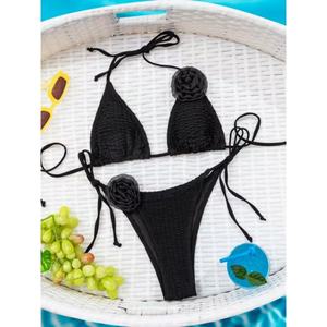 Nuevo Bikini Sexy Metálico Rosa para Mujer con Espalda Descubierta y Tirantes, Traje de Baño Personalizado de Nylon con Joyería para Playa - Product Image 1