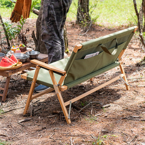 เก้าอี้ชายหาดพับได้สำหรับตั้งแคมป์สีดำสองชั้นแบบพกพา - Product Image 4