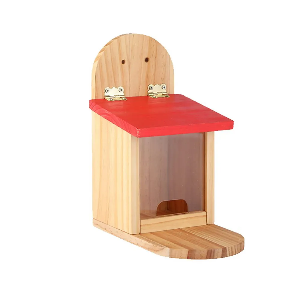 Custom Durable Feeding Station Pine Wood Wooden Peanuts Corn Nuts Container Bird Squirrel Feeder for Outside Garden Hanging
