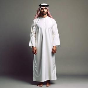 ثوب أبيض أساسي خفيف الوزن للأولاد المسلمين في المملكة العربية السعودية ، خيوط مختلطة من الألياف الدقيقة - Product Image 5