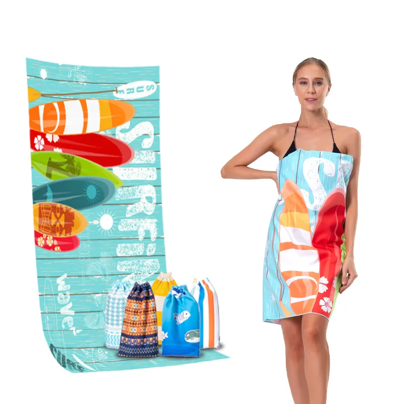 Wholesale Custom Lightweight Print Logo Design Sublimated Digital Printed MicroFibre Personalized Sand Free Beach Towels