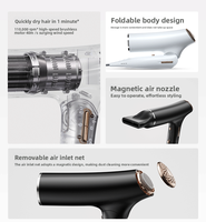 Sèche-cheveux portable pliable 1600W avec moteur AC sans balais 110 000 tr/min, protection thermique ionique 3 vitesses, diffuseur en plastique, usage hôtelier 1
