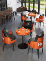 Ensemble de table, chaise et canapé de style industriel en PU pour restaurant commercial, salon de thé, café, dessert, extérieur, vert