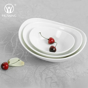 Bộ Đồ Ăn Nhà Hàng Thiết Kế Hình Dạng Logo Tùy Chỉnh Độc Đáo Bát Trái Cây Gốm Hình Trái Xoan Salad Màu Trắng - Product Image 1