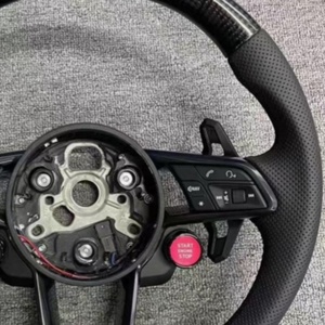 Volante Deportivo de Cuero y Fibra de Carbono con Botón de Encendido para Audi R8 TT RS6 RS4 RSQ5 <span class=keywords><strong>A4</strong></span> B8 A6 C7 A7 A8 RS5 S3 SRS3 - Product Image 5